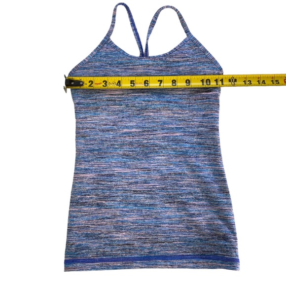 Ivivva by LuluLemon Tank Top Girls Size 7 Racerback Blue Pink Stripe Nylon Blend - Picture 4 of 10